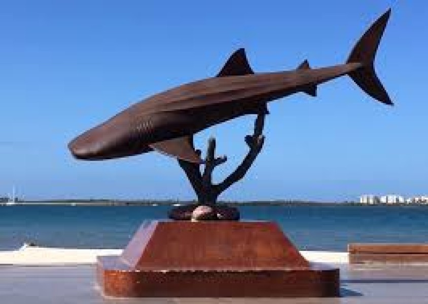 Escultura Tiburón Ballena de Octavio González en el Malecón de La Paz, BCS